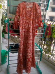 Orange Block Print Kurta
