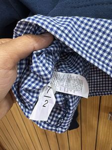 Navy Blue Cropped Sweatshirt with Gingham Detail