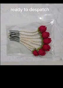 Pearl & Crochet Rose Hair Comb