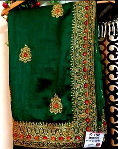 Elegant Green Embroidered Silk Saree