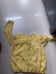 Yellow Floral Print Long Sleeve Top