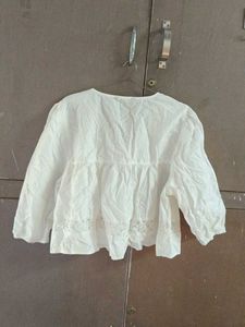 White Lace Trim V-Neck Top