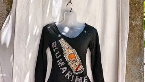 12254. Embellished Black Long Sleeve Top