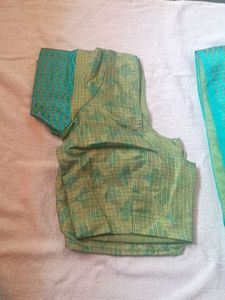 Beautiful Teal Saree with Gold Print