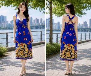 Stunning Blue Butterfly Print Midi Dress