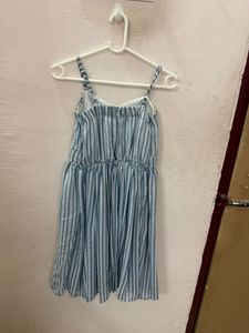 Blue Striped Dress with Sheer Shrug