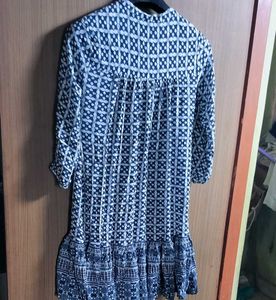 Boho Blue &amp; White Print Mini Dress
