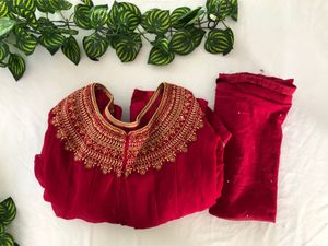 Dark Pink Embroidered Over Coat with Dupatta