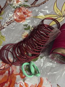 Sparkling Red &amp; Maroon Bangles Set 2 hair band fre