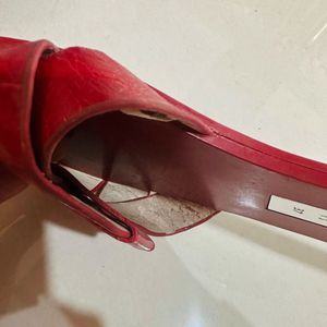 Zara Genuine LEATHER Red Basic Slides