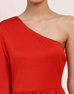 Chic Red One-Shoulder Midi Dress