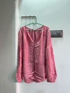 Chic Pink Striped V-Neck Blouse