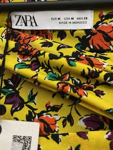Zara Yellow Floral Ruched Mini Skirt