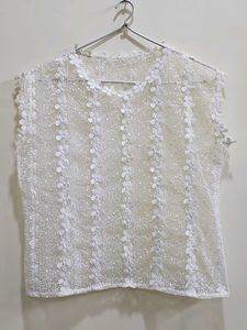 Sheer White Lace Flower Top