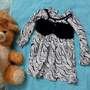 Girls' Printed Dress with Black Bodice