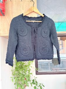 Chic Black Textured Cropped Jacket