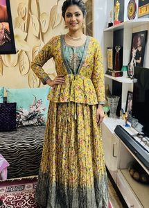 olive green Floral Peplum Lehenga Choli Set
