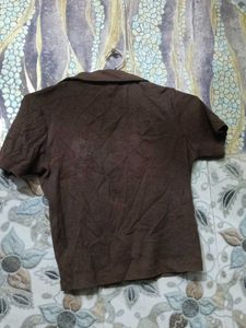 Zara Brown Collared Crop Top