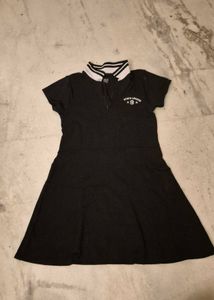 Black Polo Neck Dress with Striped Collar