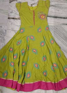 Green Ethnic Dress with Peacock Design
