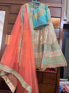 Teal &amp; Gold Lehenga Set