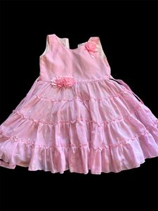 Pink Tiered Party Dress with Floral Detail