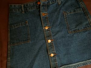 Blue Denim Button-Front Mini Skirt