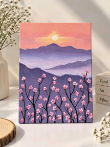 Handmade Sunset Mountain Landscape Painting 5×7
