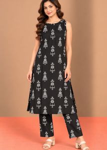 Black Printed Kurta Set