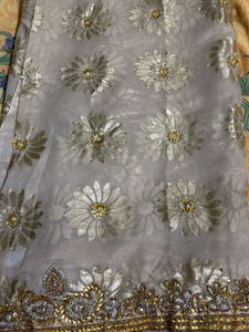 Embroidered Floral Sari And Free Surprise Gift