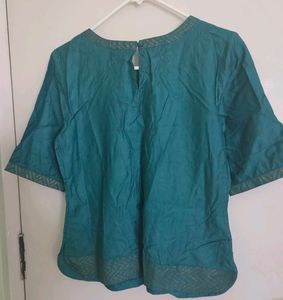 Teal Green Embroidered FabIndiaTop with tag