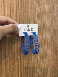 Blue Geometric Hooping Design Hoop Earrings