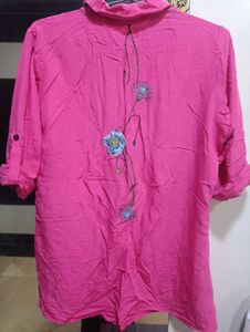 Chic Pink Embroidered Button-Down Shirt