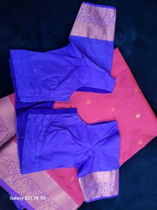 Pink Saree with Blue Blouse
