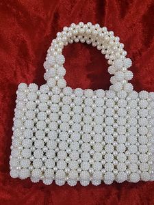 Elegant White Pearl Beaded Handbag