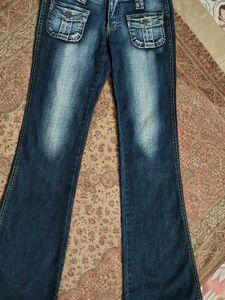Vintage Y2K Dark Wash Flare Jeans with Cargo Pocke