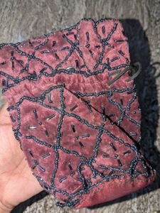 Beaded Maroon Velvet Potli