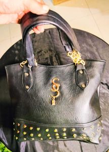 Lovely Black Bag With Golden Chain And Studs