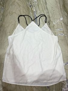 White Cami Top with Black Floral Embroidery