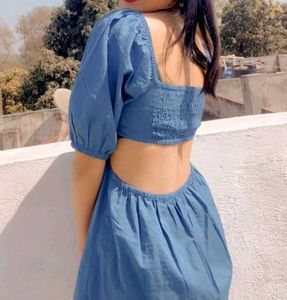 Blue Puff Sleeve Dress