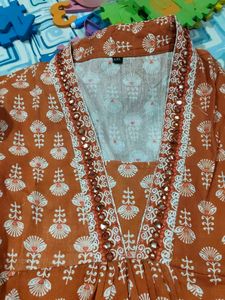 Elegant Orange Printed Kurta set new without tag