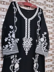 Black &amp; White Embroidered Kurti