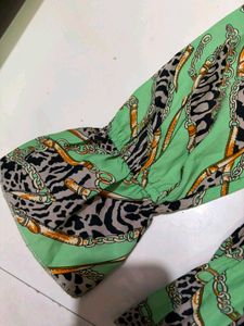 Green Cheetah Print peplum top fits S-M