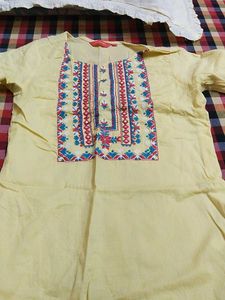 Elegant Embroidered Light Yellow Kurta