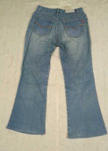 Wide Leg Jeans with  Multicolor Bow Embroidery