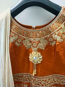 Elegant Orange &amp; Cream Embroidered Lehenga Choli