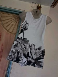 White Floral Print Sleeveless Top