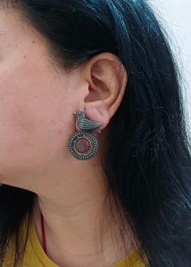 Bird Design Brass Silverlookalike Earrings