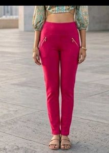 Vibrant Pink Slim Fit Pants with Zipper Detail