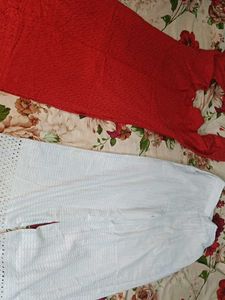 Red Kurta and White Pajama set